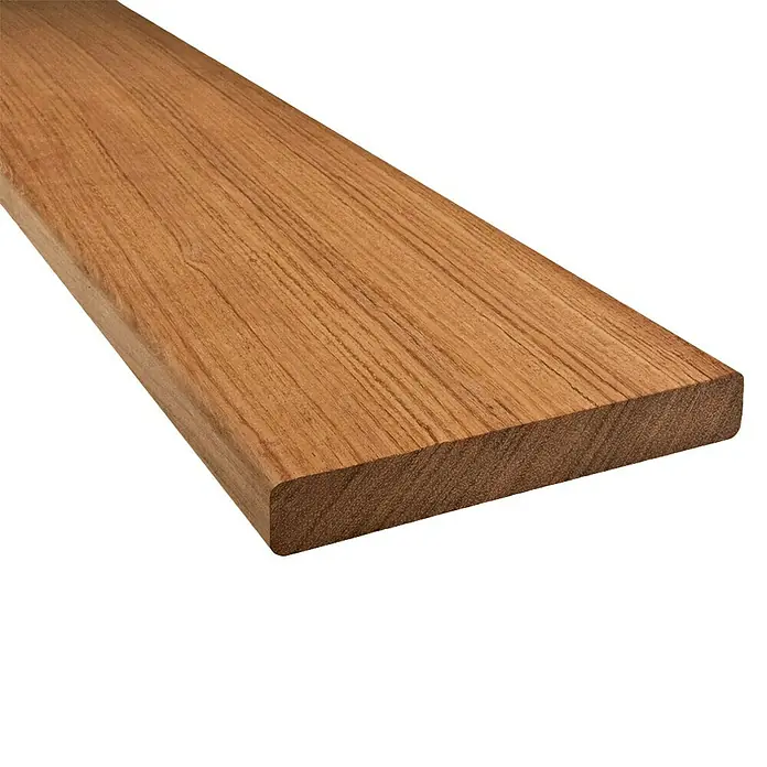 Terrassendiele - 244 x 14,5 x 2,1 cm, Braun - Darstellung eines Teakholzbretts mit schöner Maserung, ideal für hochwertige Möbel oder Bodenbeläge.
