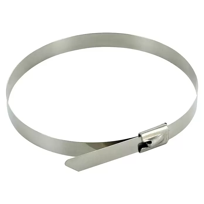 Schwaiger Kabelbinder - 40 cm - Silbernes Metallspannband, zu einer Schleife geformt, mit Schnalle.