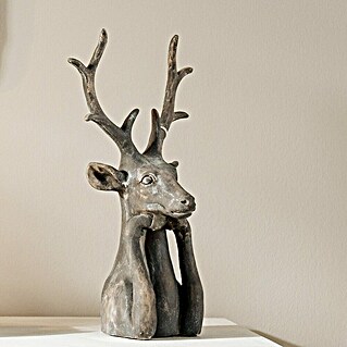 Dekofigur Hirsch Zen (L x B x H: 15 x 25,5 x 41 cm, Grau, Kunststoff, 1 Stk.)