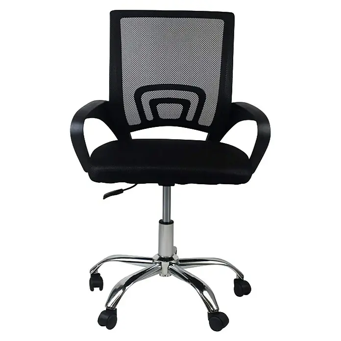 Silla de oficina Nero - Negro, Reposabrazos - Una silla de oficina con asiento negro, respaldo de malla y base cromada con ruedas, combinando comodidad y movilidad.