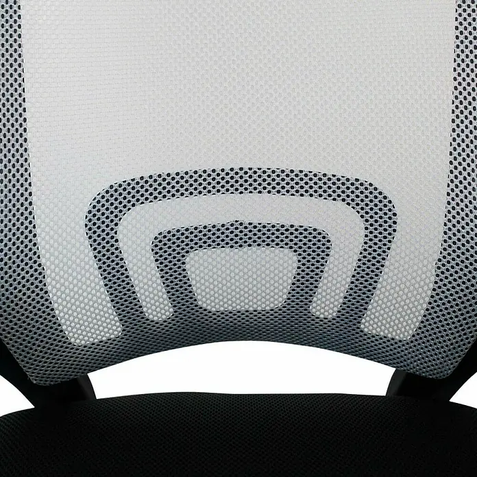 Silla de oficina Nero - Negro, Reposabrazos - Primer plano del respaldo de una silla de oficina con tejido de malla transpirable y soporte lumbar para mayor comodidad.