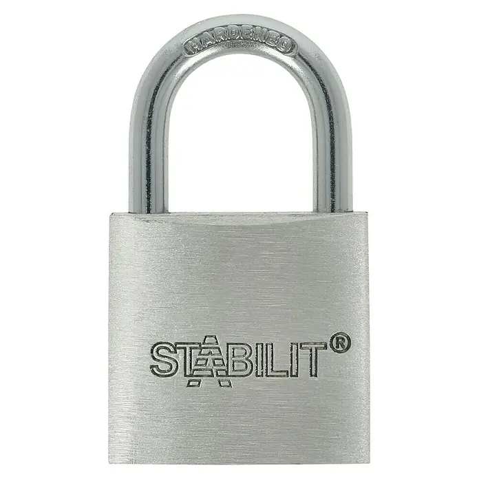 Stabilit Vorhängeschloss-Set A30-2 Gleichschließend - 2 Stk., Breite: 30 mm - Abgebildet ist ein silberfarbenes, robustes Vorhängeschloss der Marke Stabilit, das Sicherheit und Schutz verspricht.
