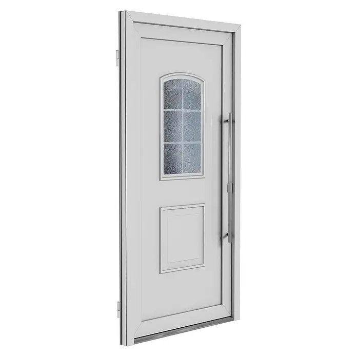 Solid Elements Haustür 1002 - 110 x 210 cm, DIN Anschlag: Rechts, Weiß - Weiße Eingangstür mit Glaseinsatz und einem dekorativen Paneel, die einladende und stilvolle Optik bietet. Robust gebaut und ästhetisch.