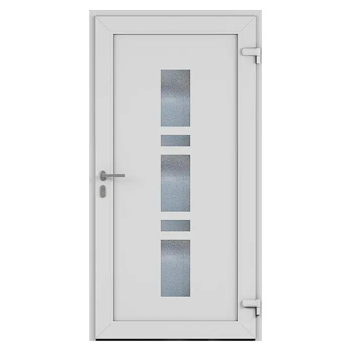 Solid Elements Haustür 1001 - 100 x 210 cm, DIN Anschlag: Rechts, Weiß - Eine moderne, weiße Tür mit rechteckigen Glaseinsätzen für einen stilvollen und hellen Eingangsbereich.