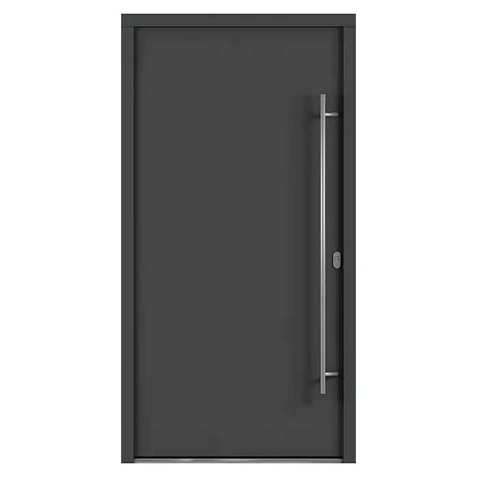 Solid Elements Haustür 7003 - 110 x 210 cm, DIN Anschlag: Rechts, Anthrazitgrau/Weiß - Moderne, graue Eingangstür mit einem langen, vertikalen Türgriff aus Metall und integriertem Schloss für ein stilvolles Zuhause.
