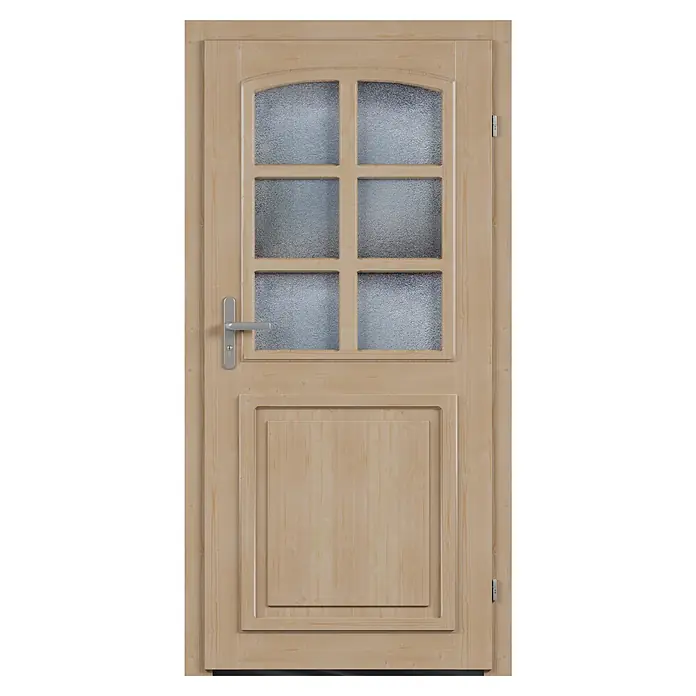 Solid Elements Nebeneingangstür 8704 - 98 x 198 cm, DIN Anschlag: Rechts, Natur - Elegante Holztür mit Glaseinsatz. Die Tür verfügt über ein stilvolles Design mit klarem Glas und einem robusten Holzrahmen.