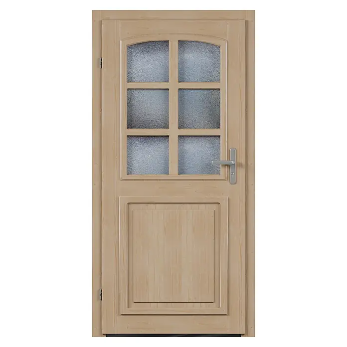 Solid Elements Nebeneingangstür 8704 - 98 x 198 cm, DIN Anschlag: Links, Natur - Diese Holztür mit Glaseinsatz besticht durch ihr schlichtes Design und die robuste Bauweise. Ideal für Haus und Garten.