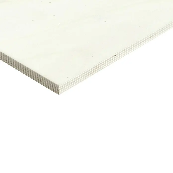 Sperrholzplatte Fixmaß I - Pappel, L x B x S: 1.200 x 600 x 12 mm - Aufnahme einer Platte aus hellem Sperrholz, die die Schichtstruktur und die glatte Oberfläche zeigt. Ideal für Bau- oder DIY-Projekte.