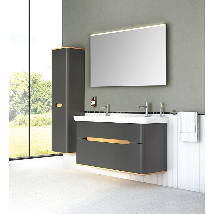 VitrA Sento Badmöbel-Set (130 cm, Anthrazit, Ohne Wäschekorb) | BAUHAUS