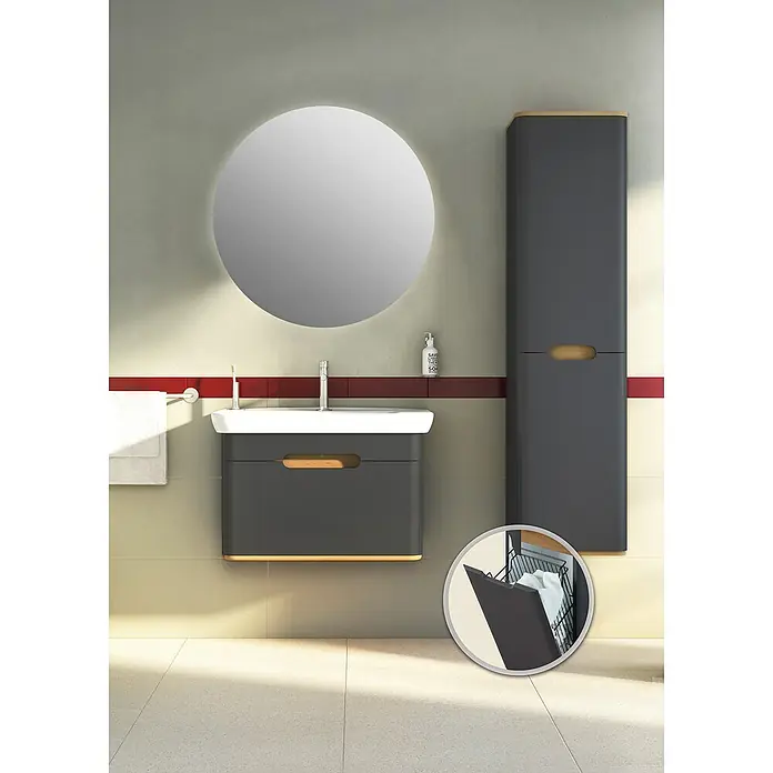 VitrA Sento Badmöbel-Set - 80 cm, Anthrazit, 1 Schublade, Mit Wäschekorb - Badezimmer-Waschtisch mit Stauraum: Moderner Waschtisch mit Spiegel und Hochschrank für ein stilvolles Badezimmerambiente.