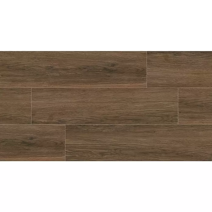Feinsteinzeugfliese Natura - 22,5 x 90,2 cm, Brown, Matt - Dunkelbraune Holzoptikfliesen mit rustikaler Maserung, geeignet für Boden- oder Wandflächen.