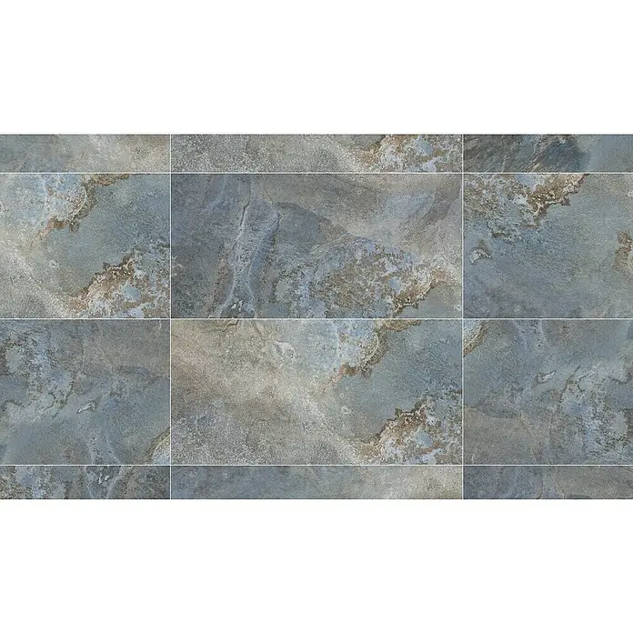 Feinsteinzeugfliese Tivoli Stone - 60 x 119,5 cm, Ocean, Glänzend - Nahaufnahme von grauen Steinfliesen mit einzigartigen Texturen und Mustern, ideal für moderne Innendesigns und langlebige Oberflächen.