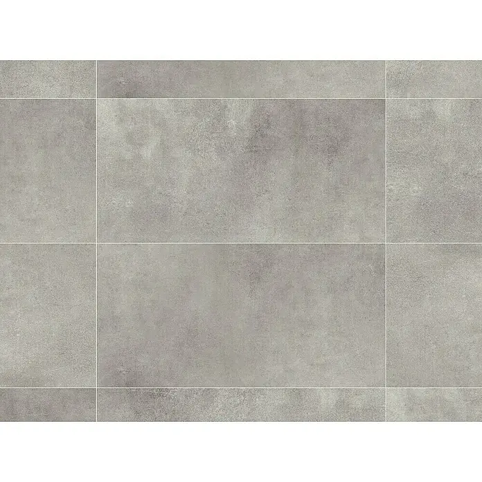 Feinsteinzeugfliese Rimini - 60 x 120 cm, Grigio, Matt - Nahaufnahme von grauen Bodenfliesen mit Betonoptik und minimalistischen Fugen, ideal für moderne Innenräume und Designakzente.
