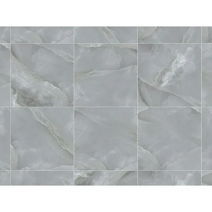 Opiart Feinsteinzeugfliese Stella - 59,7 x 59,7 cm, Grau, Glänzend - Graue Marmorfliesen mit subtilen Maserungen, die eine moderne und stilvolle Oberfläche für jeden Raum schaffen. Die Fliesen verleihen Eleganz.