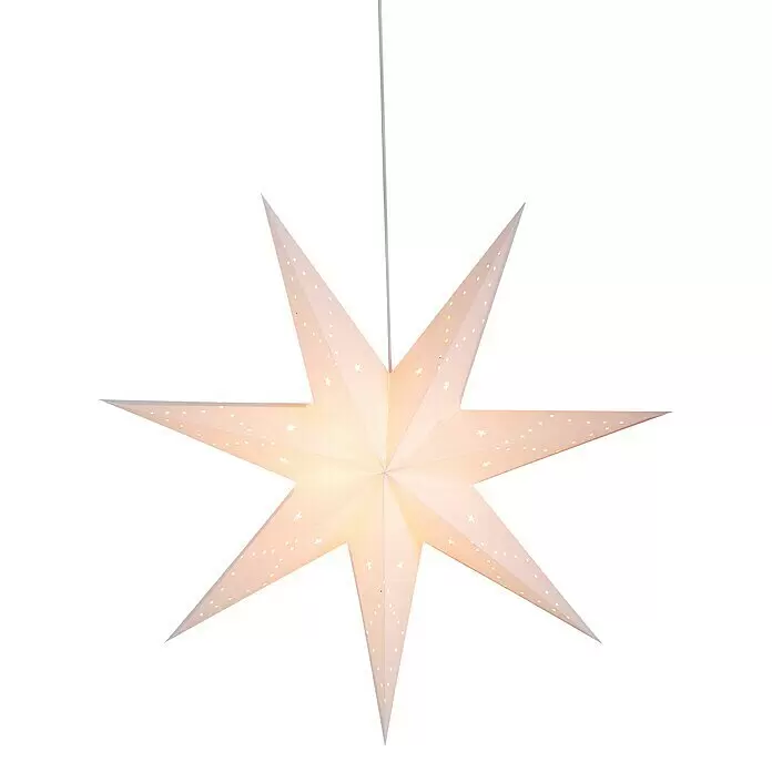 Markslöjd LED-Stern Saturnus - 75 cm, Weiß, IP20, Netzbetrieben - Weiße Papier-Sternleuchte, beleuchtet, mit ausgestanzten Sternen und Punkten.
