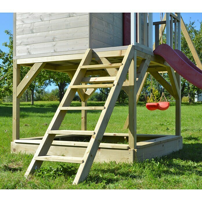 Wendi Toys Spielhaus Alpaka290 x 350 cm, Holz, Natur/Rot Detail Shot