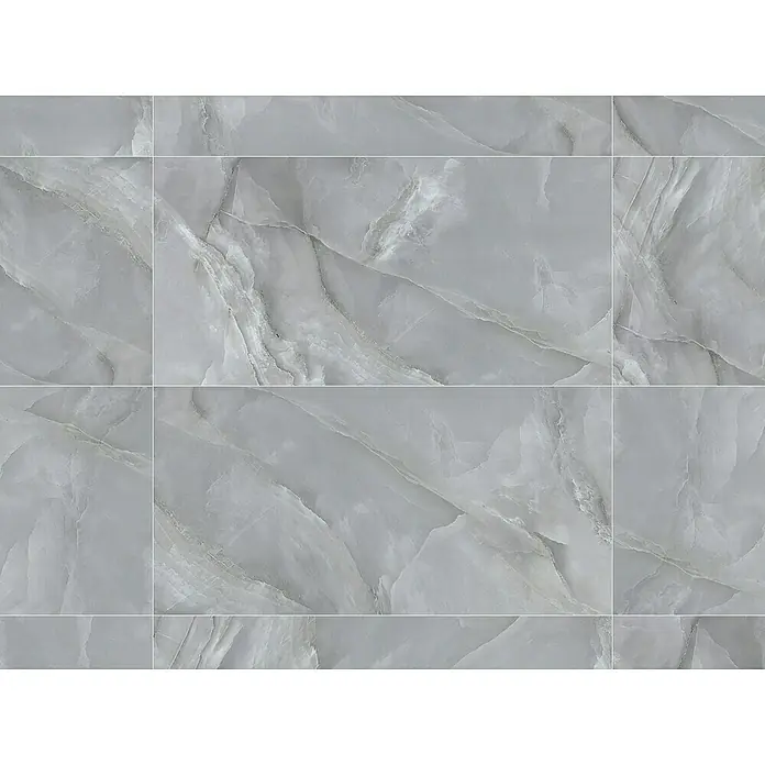 Opiart Feinsteinzeugfliese Stella - 59,7 x 119,5 cm, Grau, Glänzend - Graue Marmorfliesen mit subtilen Maserungen, perfekt für einen eleganten und modernen Look. Ideal für Badezimmer oder Küchen.