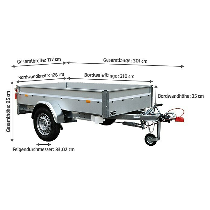 Stema Anhänger BASIC STL 1000-21-13Nutzlast: 781 kg, Einachser, Kasteninnenmaß: 210 x 128 x 35 cm, Gebremst Diagonal View