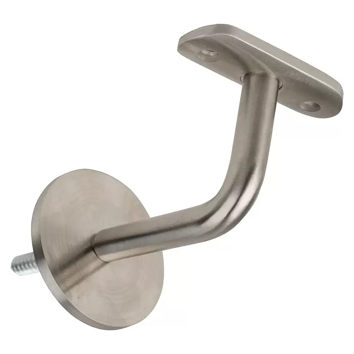Dolle Wandhalter PS 911 - Edelstahl V2A, 2 Stk., Passend für: Dolle Holzhandläufe - Gebürstete Edelstahl-Handlaufhalterung mit runder Wandplatte, gebogenem Arm und flacher Stützplatte mit Schraublöchern.