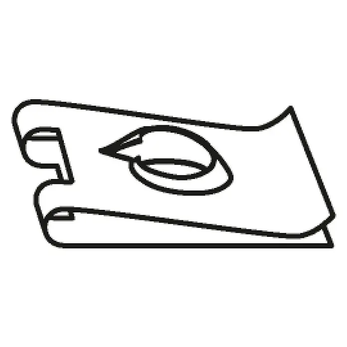Suki Tuerca para láminas metálicas - Diámetro: 3,5 mm, Acero, 4 ud. - Representación estilizada de una hoja de papel, con una esquina rizada y un corte ovalado en el centro.