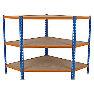 Simonrack Maderclick Estantería esquinera Corner (Al x An x Pr: 90 x 90 x 40 cm, Capacidad de carga por balda: 200 kg, Número de baldas: 3 ud., Inserción, Azul/Naranja)