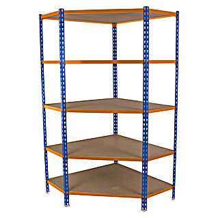 Simonrack Maderclick Estantería esquinera Corner (Al x An x Pr: 180 x 90 x 50 cm, Capacidad de carga por balda: 200 kg, Número de baldas: 5 ud., Inserción, Azul/Naranja)