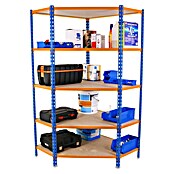 Simonrack Maderclick Estantería esquinera Corner (Al x An x Pr: 180 x 90 x 50 cm, Capacidad de carga por balda: 200 kg, Número de baldas: 5 ud., Inserción, Azul/Naranja) | BAUHAUS