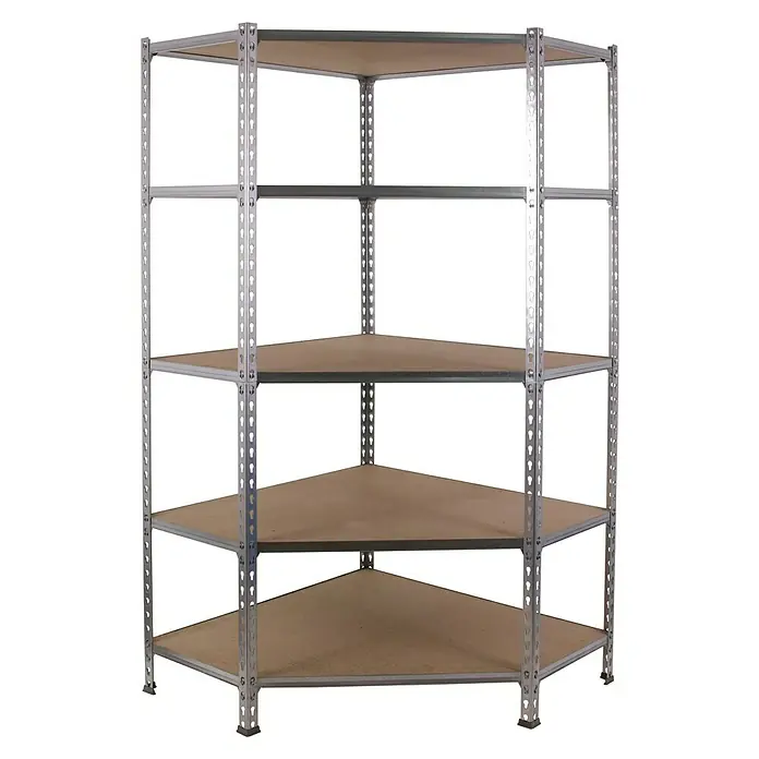 Simonrack Maderclick Estantería esquinera Corner - Al x An x Pr: 180 x 90 x 40 cm, Capacidad de carga por balda: 200 kg, Número de baldas: 5 ud., Inserción, Galvanizado - Estantería esquinera con cinco estantes. La estantería tiene una estructura metálica resistente, ideal para guardar objetos en esquinas.