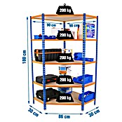 Simonrack Maderclick Estantería esquinera Corner (Al x An x Pr: 180 x 90 x 30 cm, Capacidad de carga por balda: 200 kg, Número de baldas: 5 ud., Inserción, Azul/Naranja) | BAUHAUS
