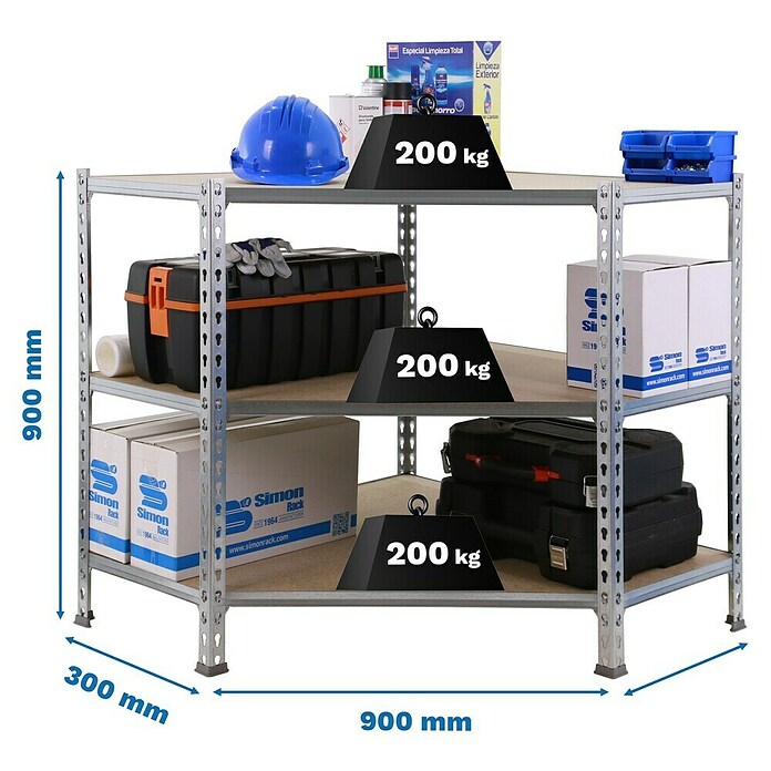 Simonrack Maderclick Estantería esquinera Corner (Al x An x Pr: 90 x 90 x 30 cm, Capacidad de carga por balda: 200 kg, Número de baldas: 3 ud., Inserción, Galvanizado) | BAUHAUS