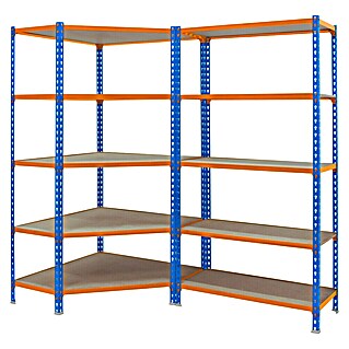 Simonrack Simonclick Set de estantería esquinera Corner (Al x An x Pr: 180 x 90 x 50 cm, Capacidad de carga por balda: 150 kg, Número de baldas: 10 ud., Inserción, Azul/Naranja)