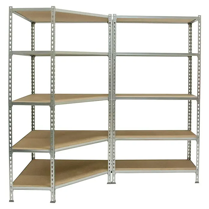 Simonrack Maderclick Set de estanterías Corner - Al x An x Pr: 180 x 90 x 30 cm, Capacidad de carga por balda: 150 kg, Número de baldas: 10 ud., Inserción, Galvanizado - Estantería metálica con múltiples estantes para almacenamiento y organización.