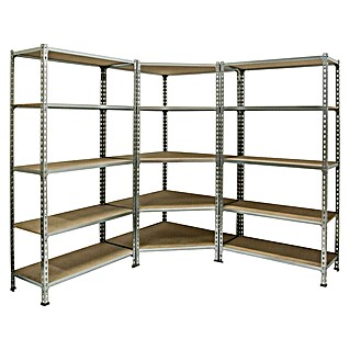 Simonrack Simonclick Set de estantería esquinera Corner (Al x An x Pr: 180 x 180 x 40 cm, Capacidad de carga por balda: 150 kg, Número de baldas: 15 ud., Inserción, Galvanizado)