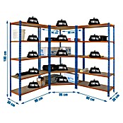 Simonrack Maderclick Set de estantería esquinera Corner (Al x An x Pr: 180 x 180 x 30 cm, Capacidad de carga por balda: 150 kg, Número de baldas: 15 ud., Inserción, Azul/Naranja) | BAUHAUS