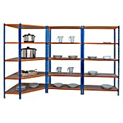 Simonrack Maderclick Set de estantería esquinera Corner (Al x An x Pr: 180 x 180 x 50 cm, Capacidad de carga por balda: 150 kg, Número de baldas: 15 ud., Inserción, Azul/Naranja) | BAUHAUS