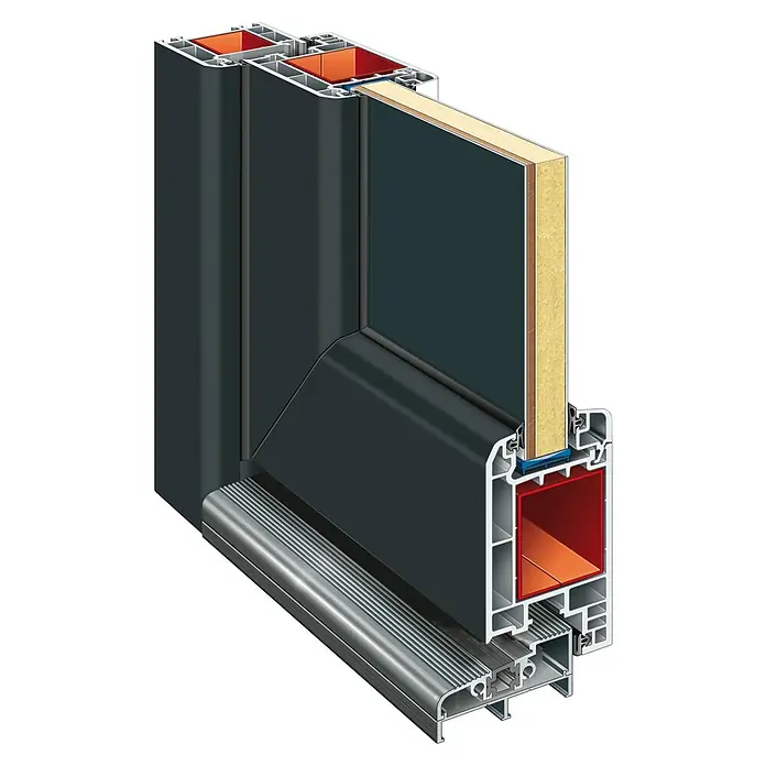 Solid Elements Haustür 1003 - 110 x 210 cm, DIN Anschlag: Links, Anthrazit/Weiß - Querschnitt eines modernen Türrahmens mit Dämmung und Aluminiumprofilen für hohe Energieeffizienz.