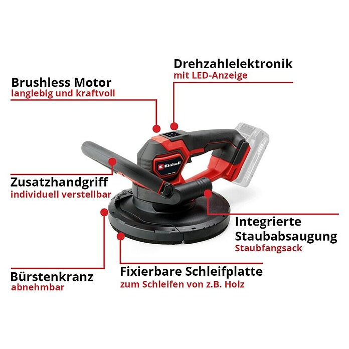 Einhell Power X-Change 18V Akku-Trockenbauschleifer TP-DWS 18/225 Li BL Solo (18 V, Ohne Akku) | BAUHAUS