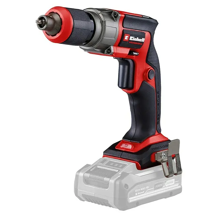 Einhell Professional Power X-Change 18V Akku-Trockenbauschrauber Professional TP-DY 18 LI BL - 18 V, Ohne Akku, 0 U/min - 5.000 U/min - Abbildung eines Einhell Professional Akku-Bohrhammers mit rotem und schwarzem Design. Ideal für Profis und Heimwerker.
