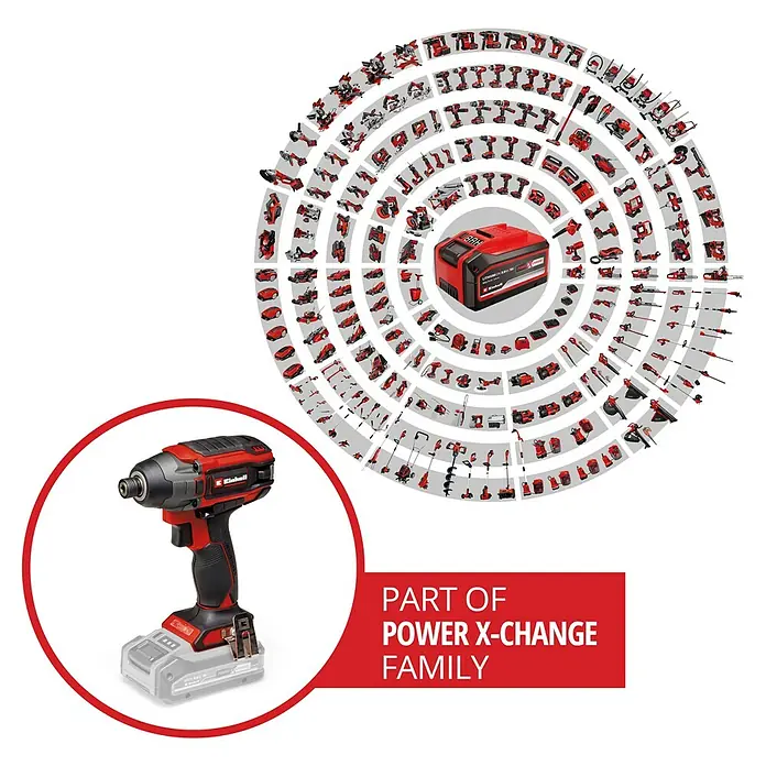 Einhell Professional Power X-Change 18V Akku-Schlagschrauber TP-CI 18/220 LI BL - 18 V, Ohne Akku, 220 Nm - Abbildung eines Einhell Akku-Schlagschraubers, Teil der Power X-Change Familie, für kabelloses Schrauben und Bohren.
