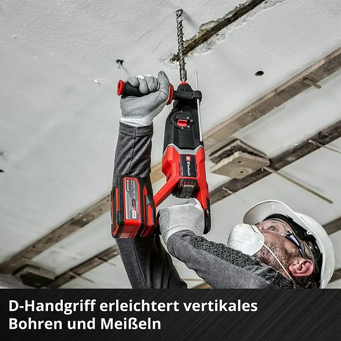Einhell Professional Power X-Change 18V Akku-Kombihammer TP-HD 18/26 D Li BL-Solo - 18 V, Ohne Akku, 2,6 J - Einhell Akku-Bohrhammer mit D-Griff für vertikales Bohren und Meißeln, der die Arbeit erleichtert.
