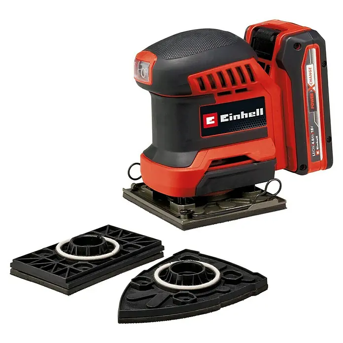 Einhell Power X-Change 18V Akku-Schwingschleifer TE-OS 18/113 3X LI - 18 V, Ohne Akku - Akku-Multischleifer mit zwei Schleifplatten für Ecken und Flächen, ideal für Heimwerkerarbeiten. Leistungstark und vielseitig einsetzbar.