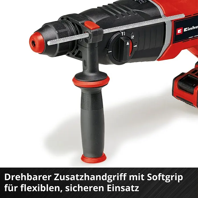 Einhell Professional Power X-Change 18V Akku-Kombihammer TP-HD 18/26 D Li BL-Solo - 18 V, Ohne Akku, 2,6 J - Drehbare Zusatzhandgriff mit Softgriff für flexiblen und sicheren Einsatz der Einhell Schlagbohrmaschine.