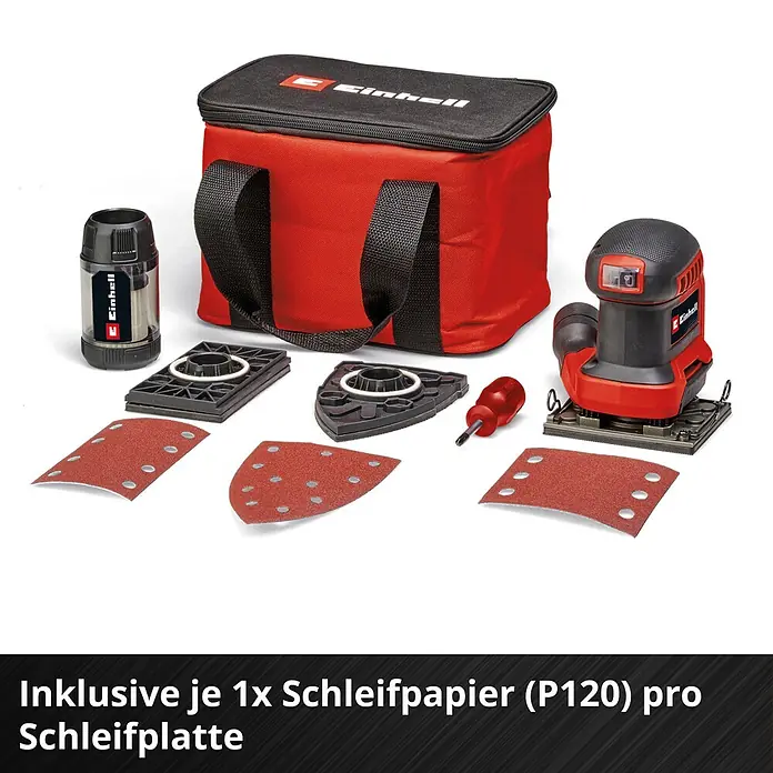 Einhell Power X-Change 18V Akku-Schwingschleifer TE-OS 18/113 3X LI - 18 V, Ohne Akku - Einhell Multifunktionswerkzeug mit Zubehör im Set. Inklusive Schleifpapier und Transporttasche für vielfältige Anwendungen.