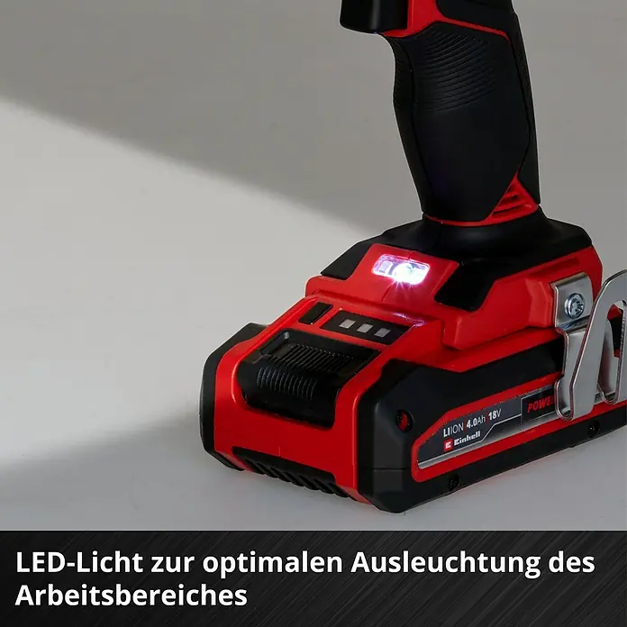 Einhell Professional Power X-Change 18V Akku-Bohrschrauber TP-CD 18/80 LI BL-Solo - 18 V, Ohne Akku, 80 Nm - LED-Arbeitsleuchte am Einhell Akku-Bohrschrauber für optimale Ausleuchtung des Arbeitsbereichs.