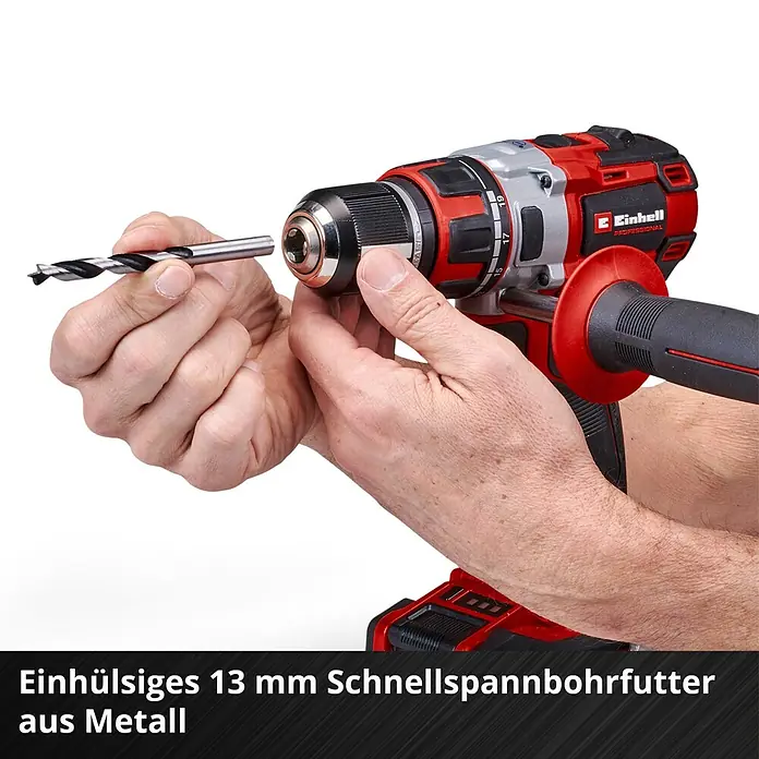 Einhell Professional Power X-Change 18V Akku-Bohrschrauber TP-CD 18/80 LI BL-Solo - 18 V, Ohne Akku, 80 Nm - Akku-Bohrschrauber mit 13 mm Schnellspannbohrfutter aus Metall für schnellen Werkzeugwechsel.