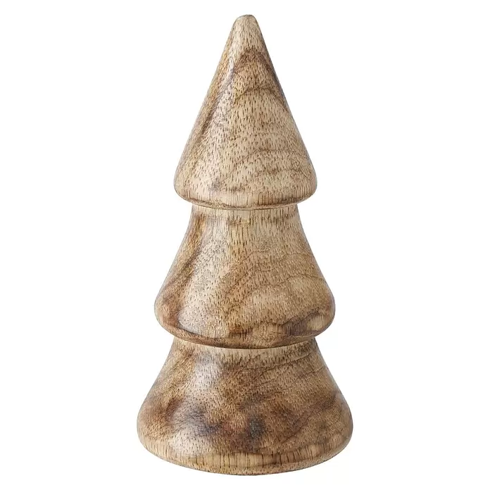 Dekofigur Padise - L x B x H: 6 x 6 x 12 cm, Holz - Gestufte Holzdekospitze oder Weihnachtsbaum in Hellbraun mit sichtbarer Maserung.