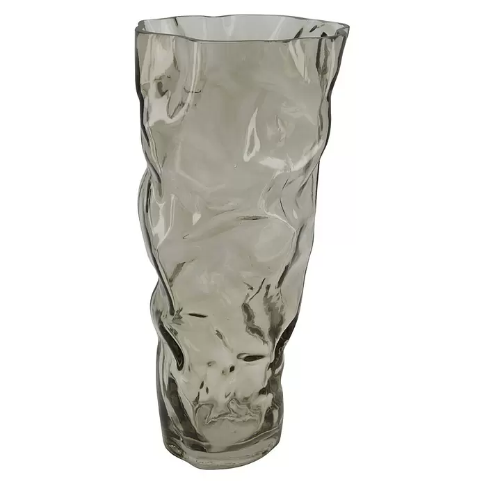 Vase Ella - Ø x H: 19 x 39 cm, Glas, Grau - Rauchgraue Vase aus zerknittertem Glas.