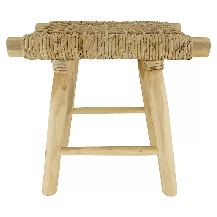 Hocker Noah - 45 x 28 x 45 cm, Natur, Holz - Hocker aus hellem Holz mit handgewebter Sitzfläche aus Naturfasern.