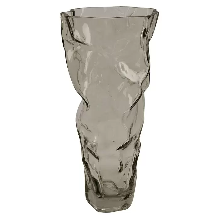 Vase Ella - Ø x H: 16 x 32 cm, Glas, Grau - Hellgraue zerknitterte Glasvase mit organischer Form.