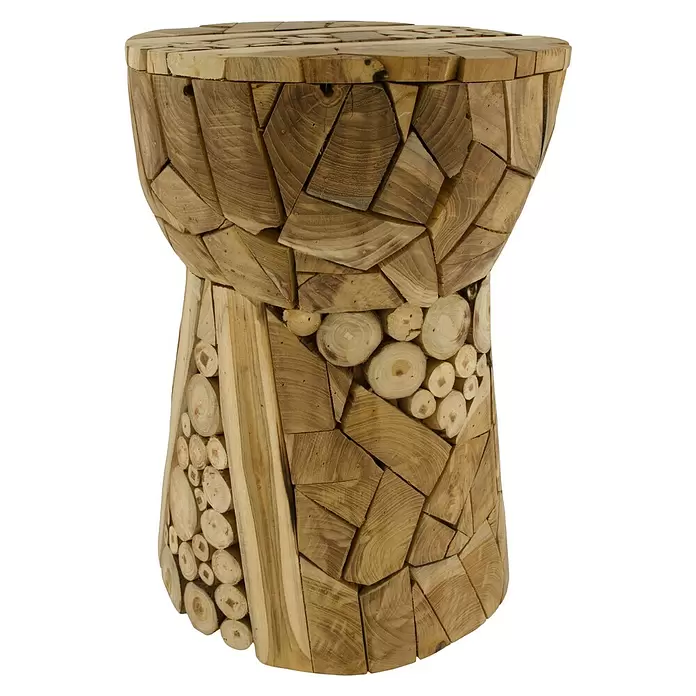 Hocker Nio - Ø x H: 30 x 42 cm, Natur, Holz - Natürlicher Hocker oder Beistelltisch aus Holz, gefertigt aus unregelmäßigen und runden Holzstücken mit unterschiedlicher Maserung.